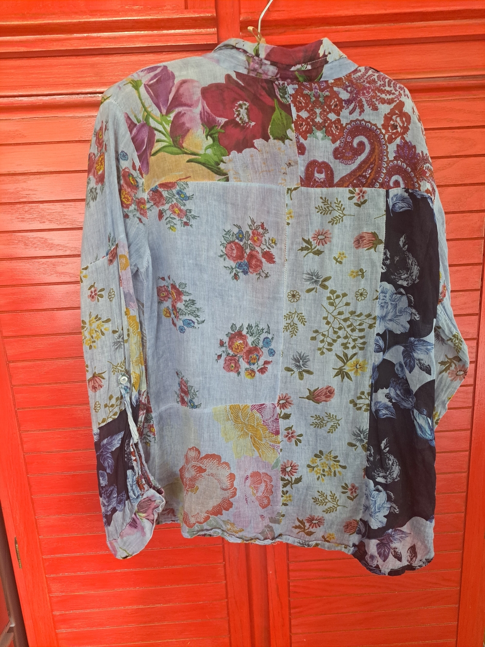 Vintage Gora L gauzy Patchwork Floral Shirt Boho - Picture 4 of 5